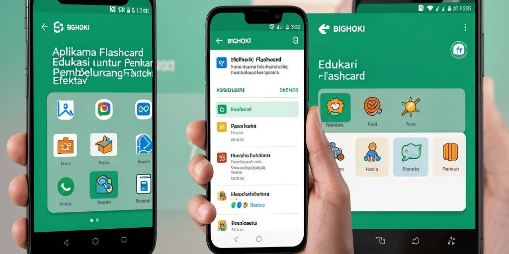 Antarmuka BIGHOKI yang intuitif dan berwarna-warni untuk pembelajaran Flashcard.