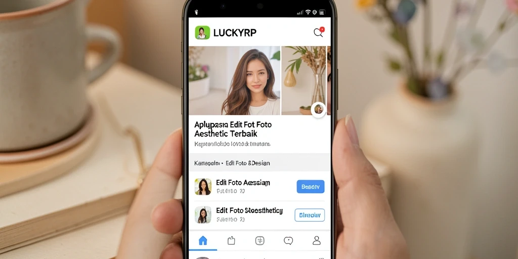 Tampilan antarmuka LUCKYRP yang menarik dan modern untuk edit foto aesthetic.