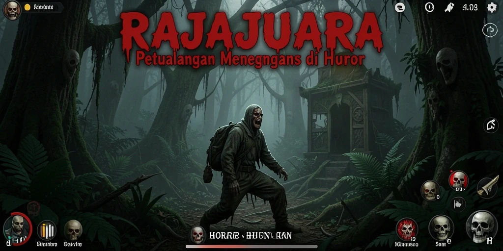 Screenshot utama RAJAJUARA menampilkan petualangan menegangkan di hutan horor.