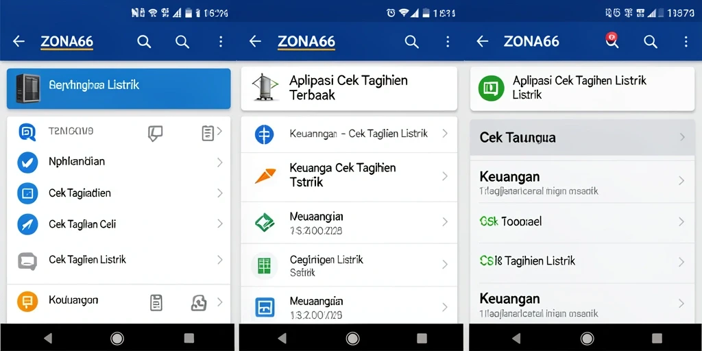 Antarmuka pengguna aplikasi ZONA66 untuk cek tagihan listrik.
