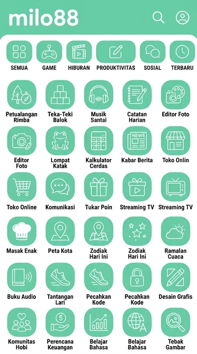 Tampilan katalog aplikasi milo88