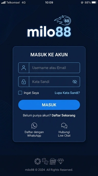 Tampilan halaman login milo88