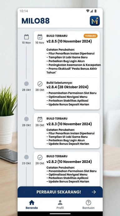 Tampilan riwayat versi milo88